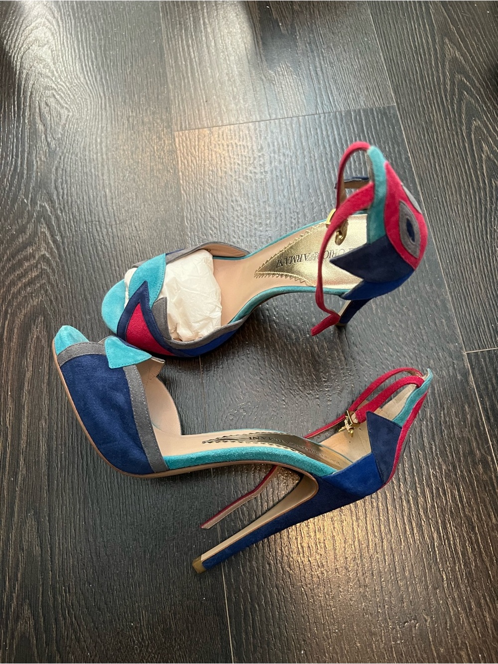 Emporio Armani Multicolor Suede Colorblock Stiletto Sandals
